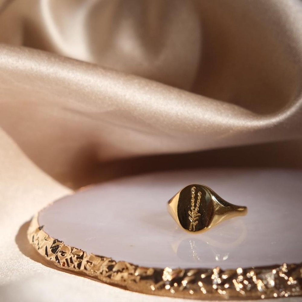 18K Gold Plated Fall Grass Signet Ring - Picture 3 of 5